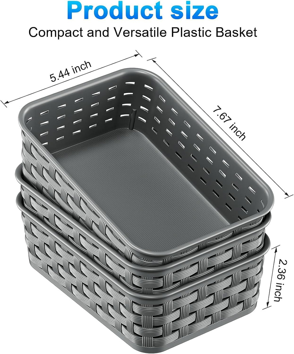 3 Pack Small Plastic Basket, Storage Bin Baskets for Organizing