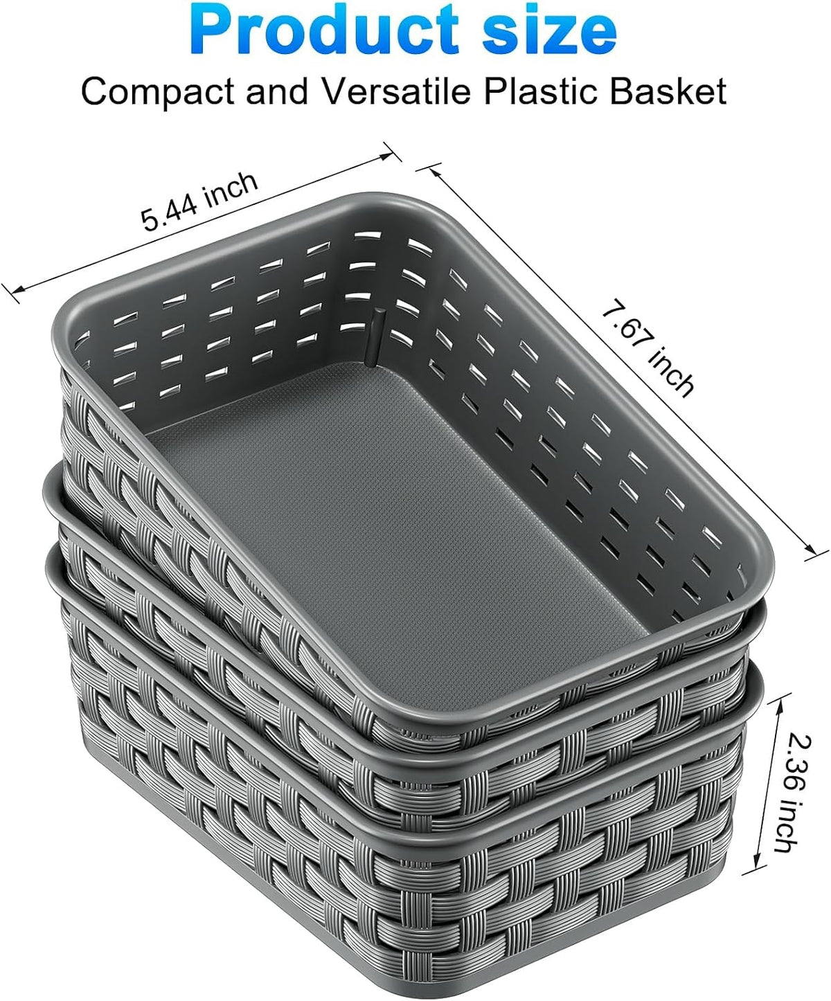 3 Pack Small Plastic Basket, Storage Bin Baskets for Organizing