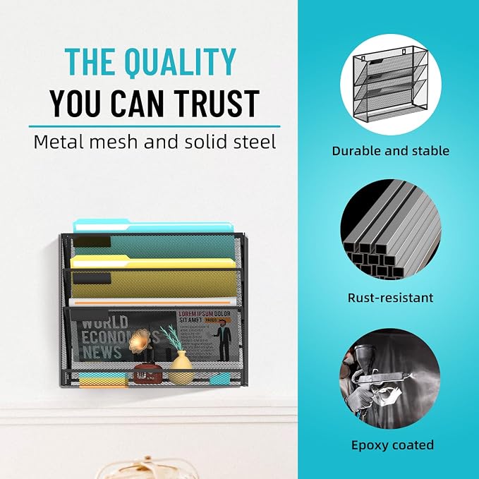 SUPEASY 4-Tier Wall File Organizer Mesh Office Mail Holder, Hanging Wall - Image 5