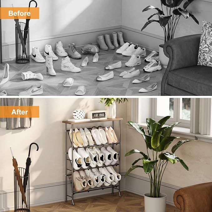 JZM Shoe Rack Storage, Narrow 4 Tier Metal Shoe Storage Shelf, Free Standing - Image 5
