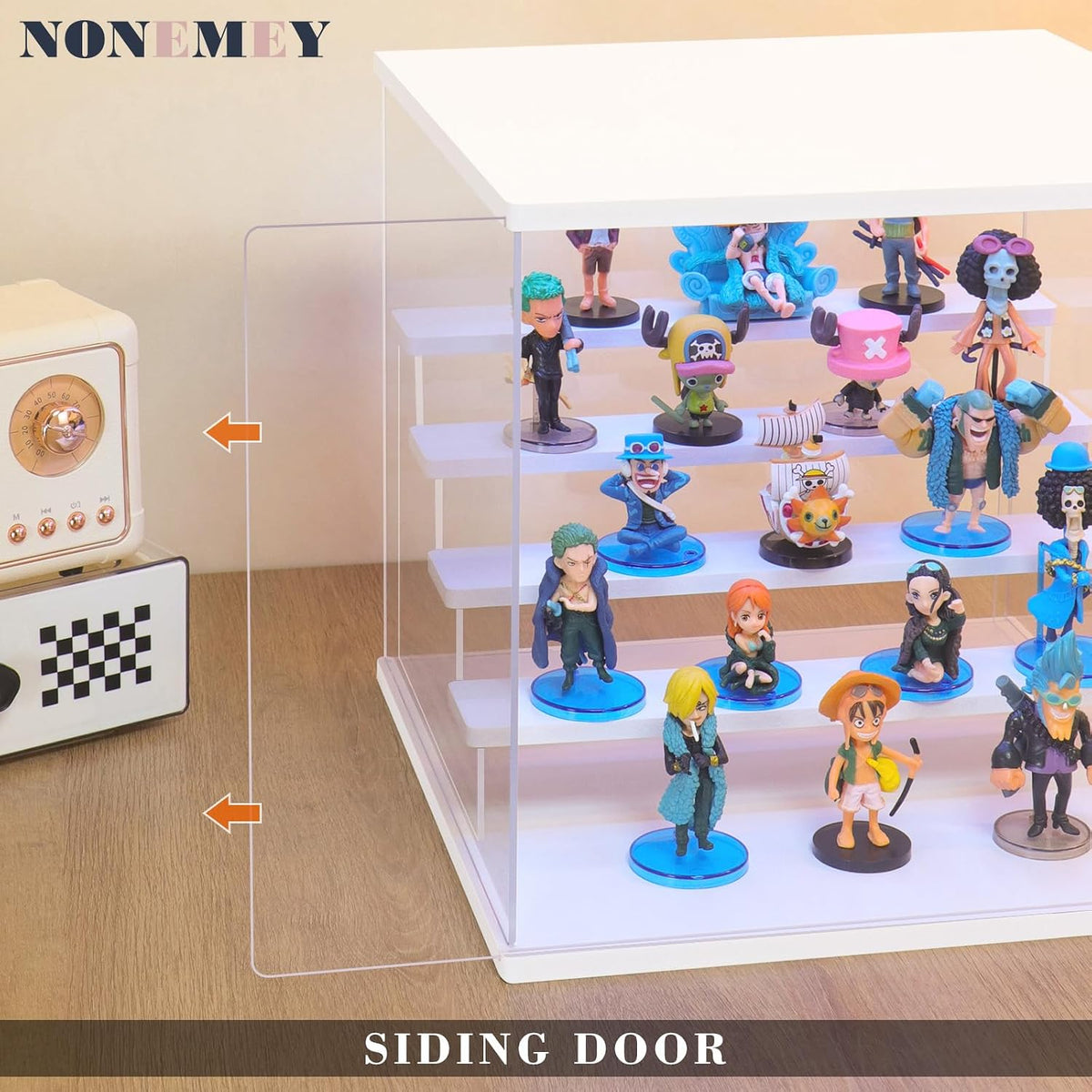 NONEMEY LED Acrylic Display Case, 3 Tier Display Case with RGB Lights