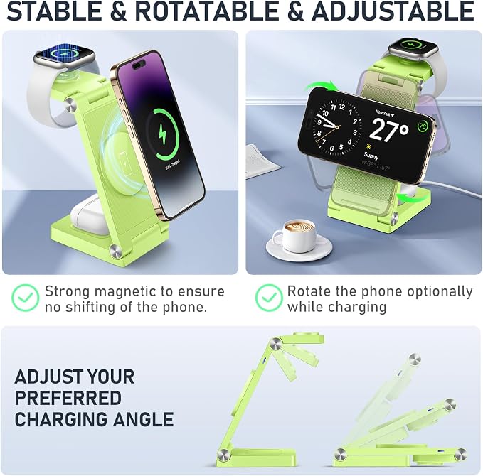 Magnetic Wireless Charger Stand, 3 in 1 Foldable Wireless Charging Station - Image 4