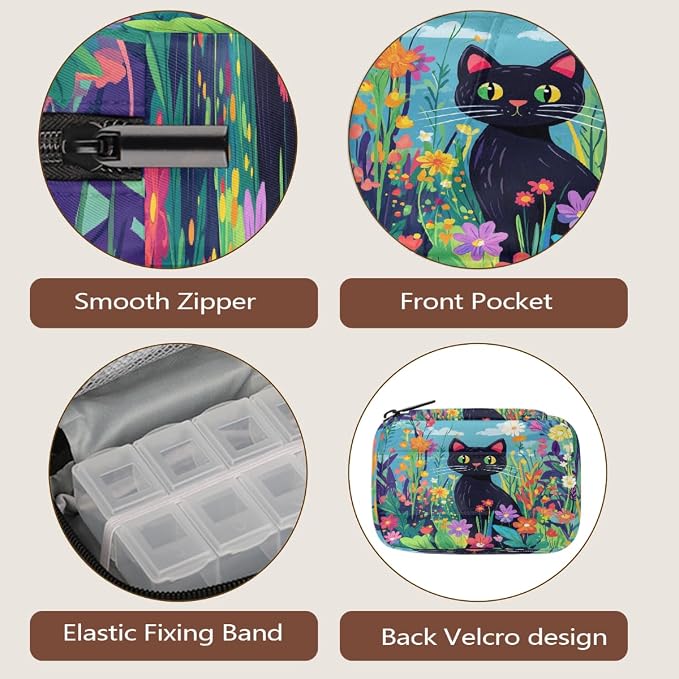 Art Painting Flower Cat Pill Organizer Travel Medicine Case - Image 4