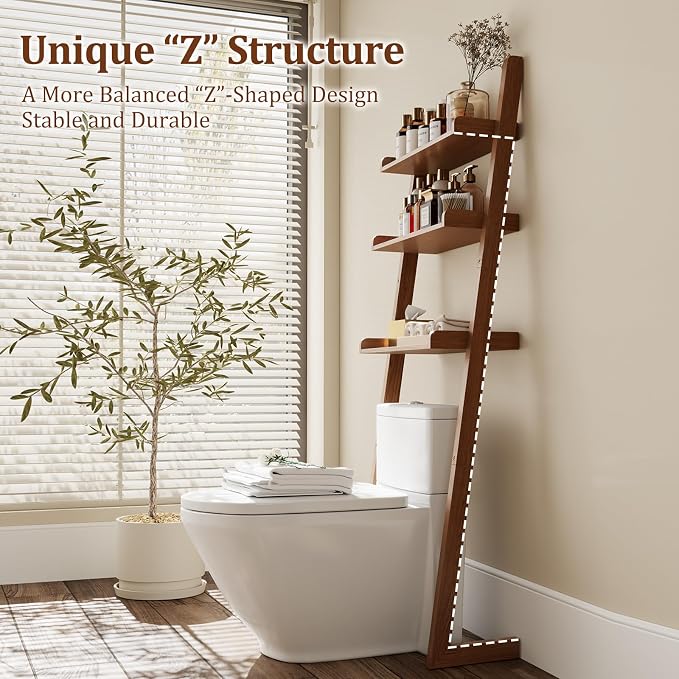Over The Toilet Storage Shelf Wood, 3-Tier Above Toilet Organizer Rack - Image 3