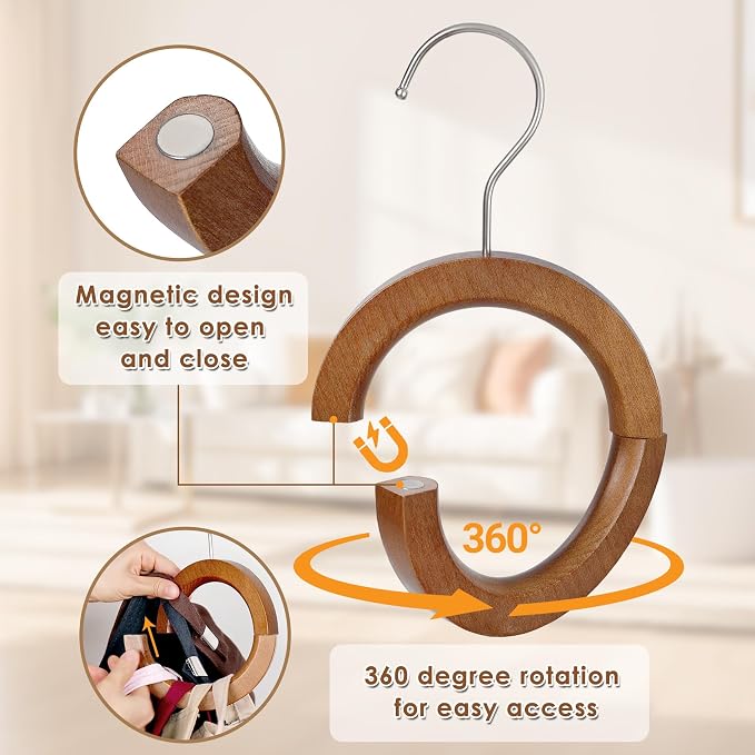 Wood Hat Organizer for Baseball Caps, Magnetic Hat Rack, Belt Hanger for Closet - Image 3