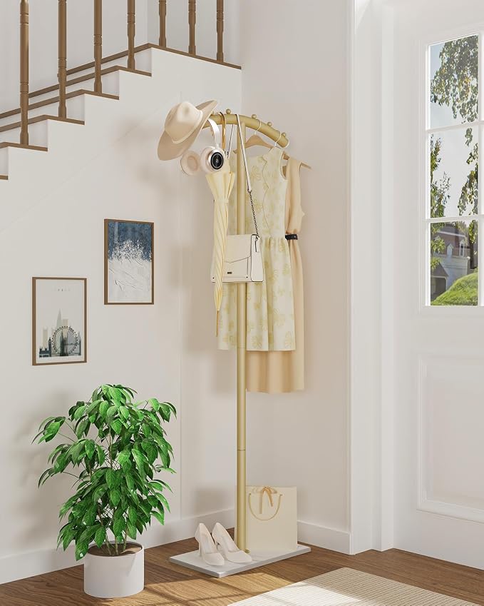Arcuate Garment Rack, T-shaped Coat Tree Freestanding, Metal Coat Racks - Image 2