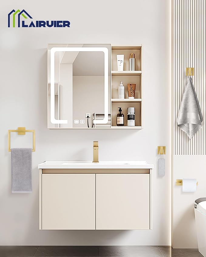 Brushed Gold Bathroom Hardware Set 4 Pieces, Toilet Paper Holder Set SUS304 - Image 7