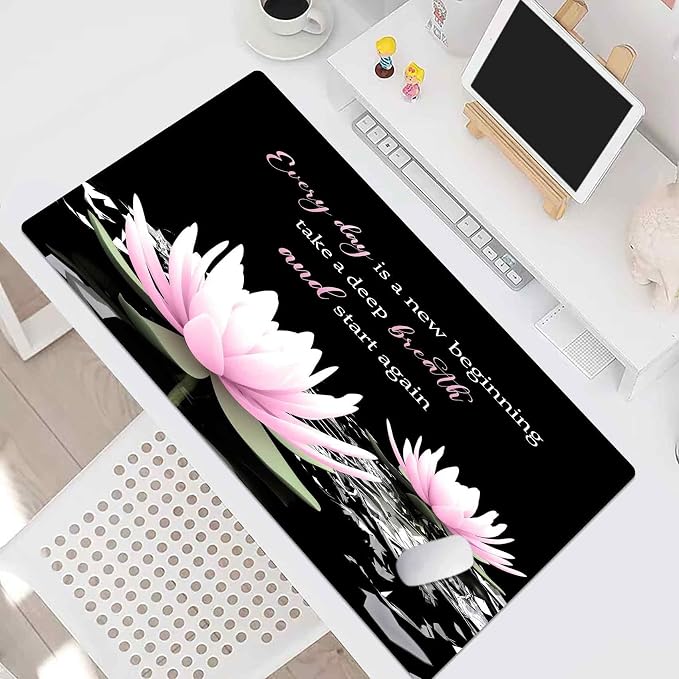 LB Pink Water Lily Flower Inspirational Large Mouse Pad - Image 4
