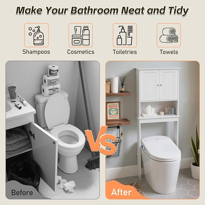 Over The Toilet Storage Cabinet, Behind Toilet Bathroom Organizer - Image 6