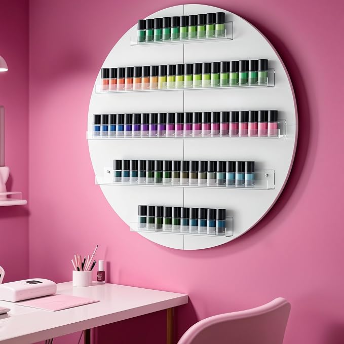 Wall Mount Nail Polish Organizer, Wood Nail Polish Rack w/Acrylic Barrier by HolaiNail