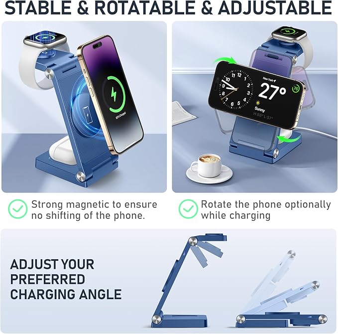 Magnetic Wireless Charger Stand, 3 in 1 Foldable Wireless Charging Station - Image 4