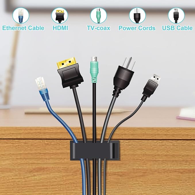 50 PCS Under Table Cable Management Clips White, Large Cable Clips - Image 3