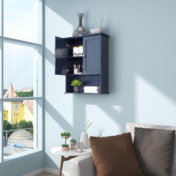 Bathroom Wall Cabinet Navy Blue Over Toilet Storage Cabinets 24x30 in Above - Image 6