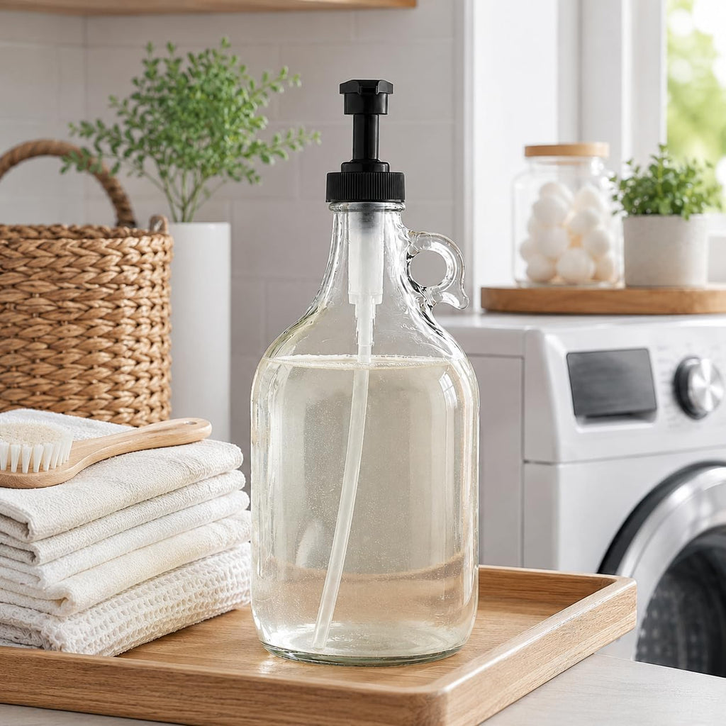 kitchentoolz Glass Laundry Detergent Dispenser with Black Pump, 64 oz