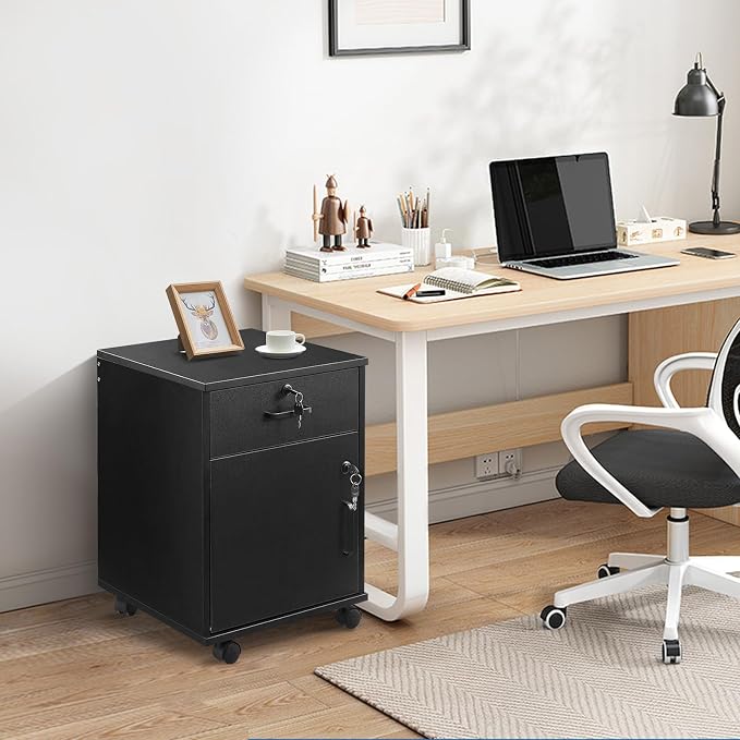 File Cabinet with Lock and Drawer, Mobile Under Desk Storage Cabinet with 360° - Image 8