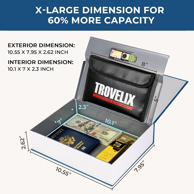 Book Safe with Combination Lock, Hidden Safe with Fireproof Bag, Secret - Image 3