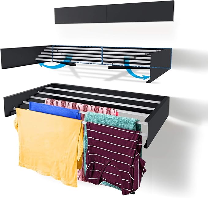 Step Up Laundry Drying Rack, Wall Mounted, Retractable Clothes Drying Rack by StepUpDryingRacks