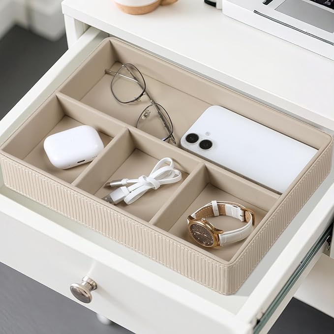 PU Leather Valet Tray, Decorative Trinket Vanity Desk Drawer Organizer Tray - Image 5