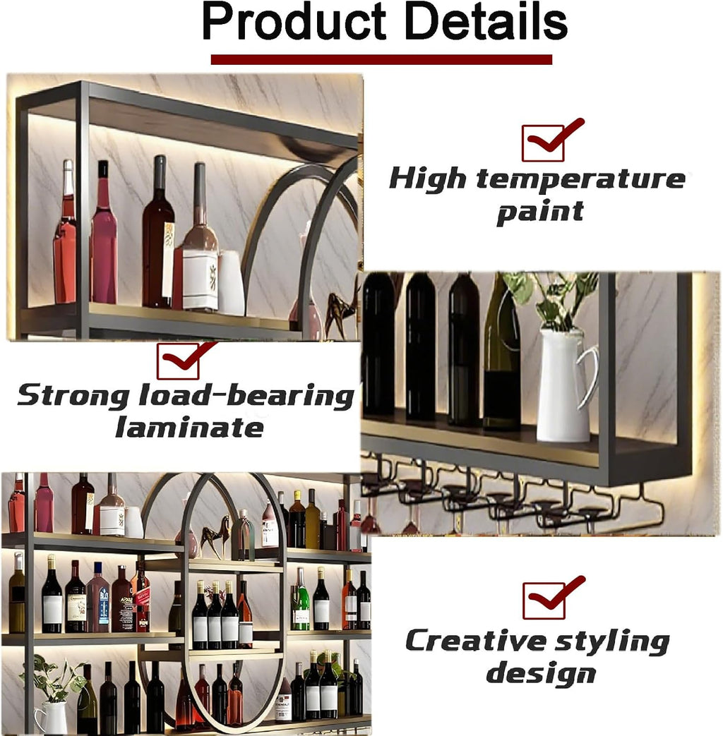 71IN Large Wall Mount Wine Rack, Metal 4 Tier Hanging Bottle Holder