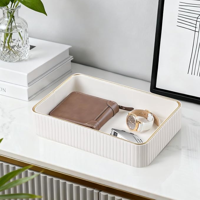 Desk Organizer Tray, PU Leather Valet Tray Nightstand Organizer Cologne Perfume - Image 2