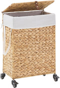 Rolling Laundry Hamper with Lid and Wheels, Slim Laundry Basket with Removable by LGENHOOMHandwovenNaturalWaterHyacinthBasket