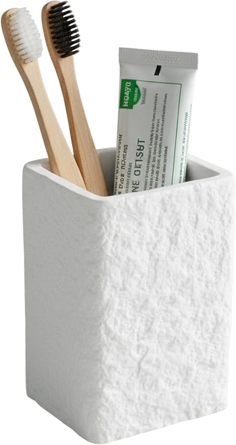 White Stone-Look Toothbrush Holder - Image 2