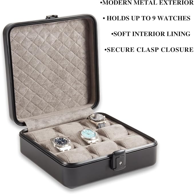 Bey-Berk Personalized Prague Aluminum 9-Slot Watch Case, Locking Travel Metal - Image 3