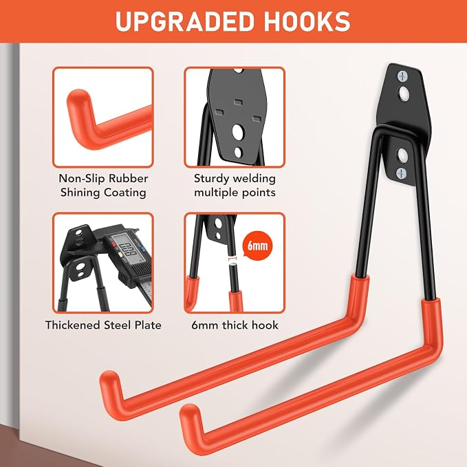Garage Hooks with Anti-Slip Coating, Heavy Duty Wall Mount Storage Hooks - Image 6