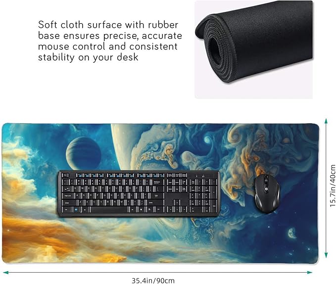 Spectacular Cosmic Planets Large Mouse Pad, Vintage Aesthetic Gaming Desk Mat - Image 3