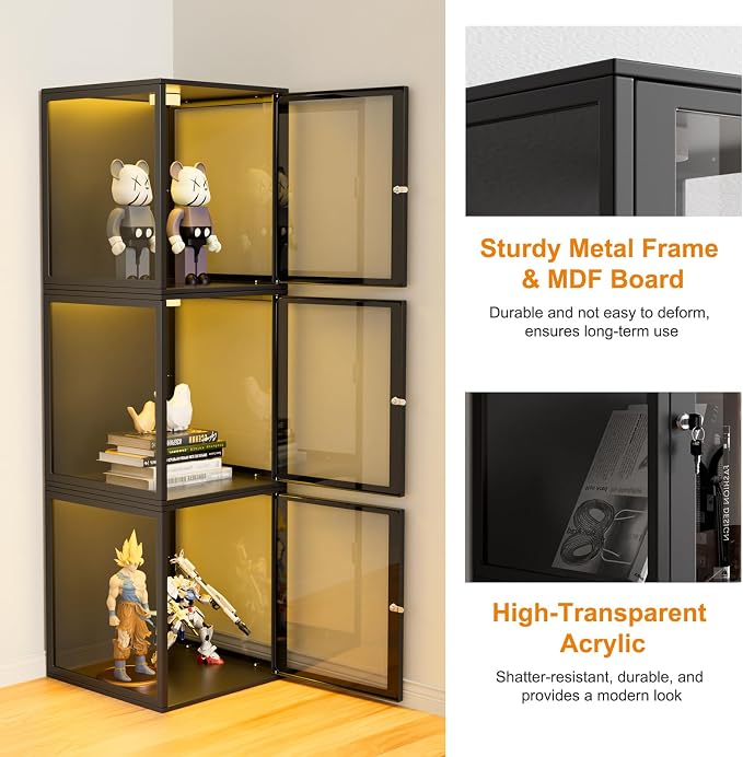 NAIZEA Display Case w/Lock, 17.7"x15.7"x15.7" LED Dustproof Show Case - Image 4
