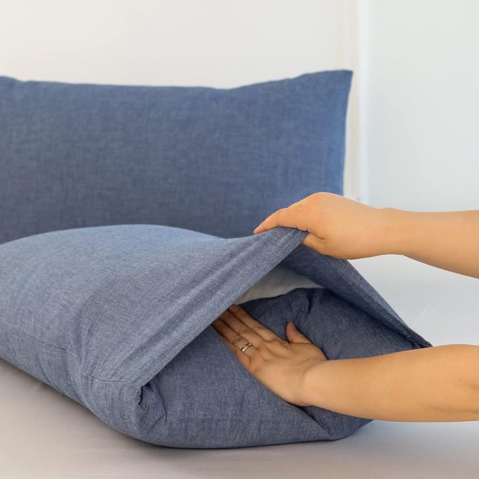 MooMee Bedding Pillowcases Pack of 2 100% Washed Cotton Linen Like Textured - Image 4