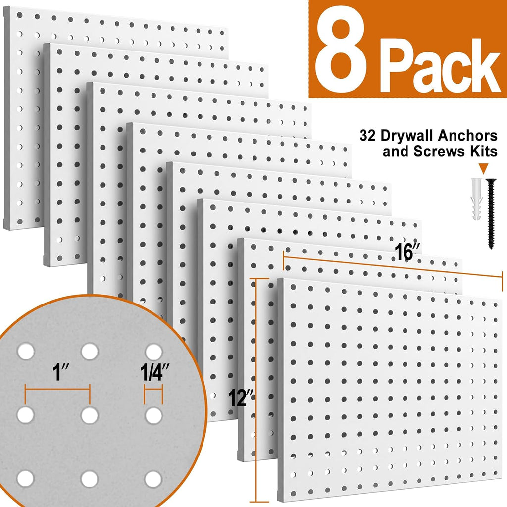 8 Pcs Metal Pegboard Panels, 16"x12" Heavy Duty Peg Boards for Garage