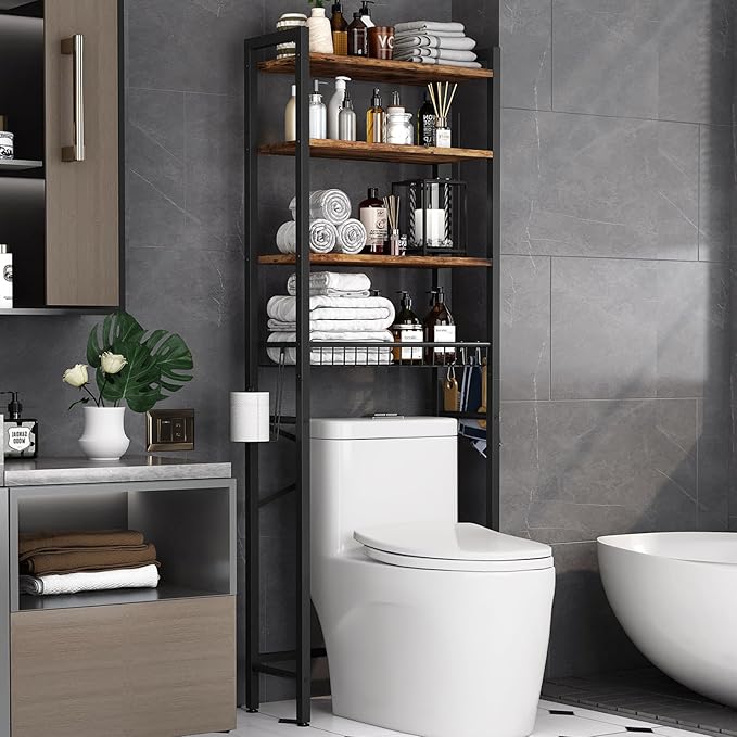 Over-The-Toilet Storage Rack, 4-Tier Bathroom Organizer Shelf Over Toilet by Kalrin