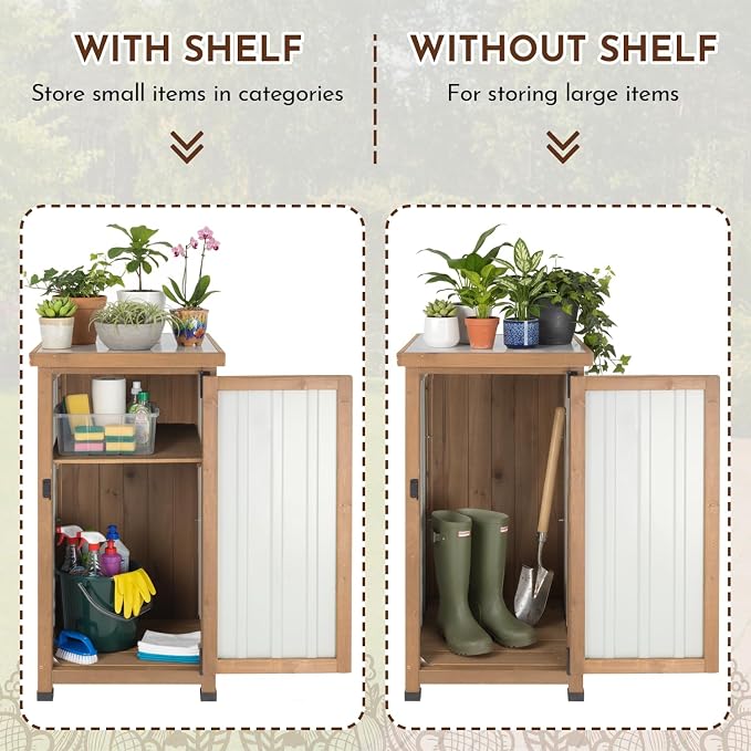 Outdoor Storage Cabinet with Metal Worktop, Fir Wood Frame & Adjustable Shelf - Image 5