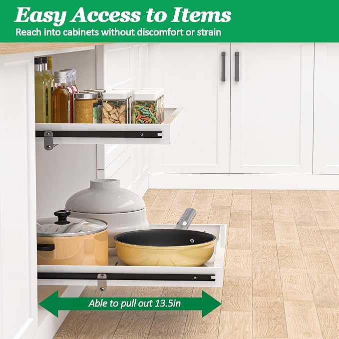 REALINN 2 Tier Pull Out Cabinet Organizer, 21 inch Depth Slide Out Shelves - Image 3