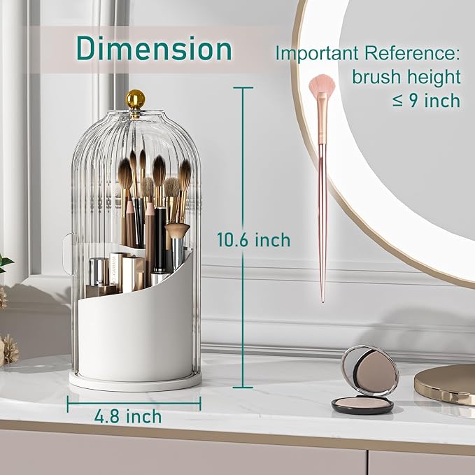 GAXmi Makeup Brush Holder with Lid Cosmetic Tools Organizer 360 Rotating - Image 2