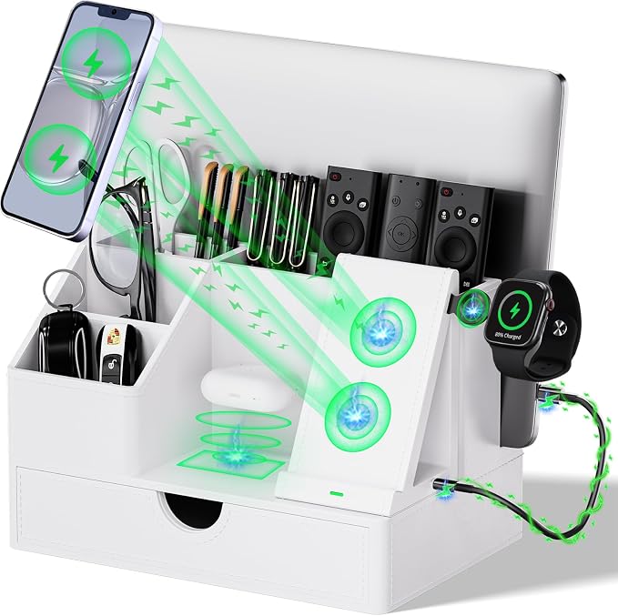 Sleek White PU Leather Charging Station by LADSTAG