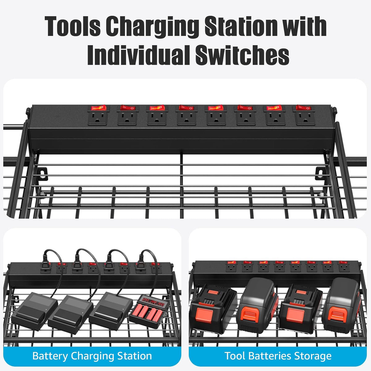 CCCEI Black Power Tool Organizer Wall Mount, Large Tools and Battery