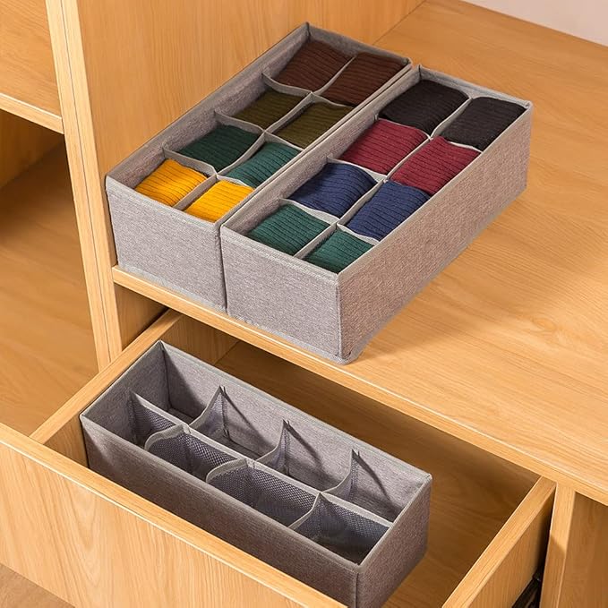 Qozary 3 Pack Sock Underwear Drawer Organizer Dividers, Collapsible Cabinet - Image 6