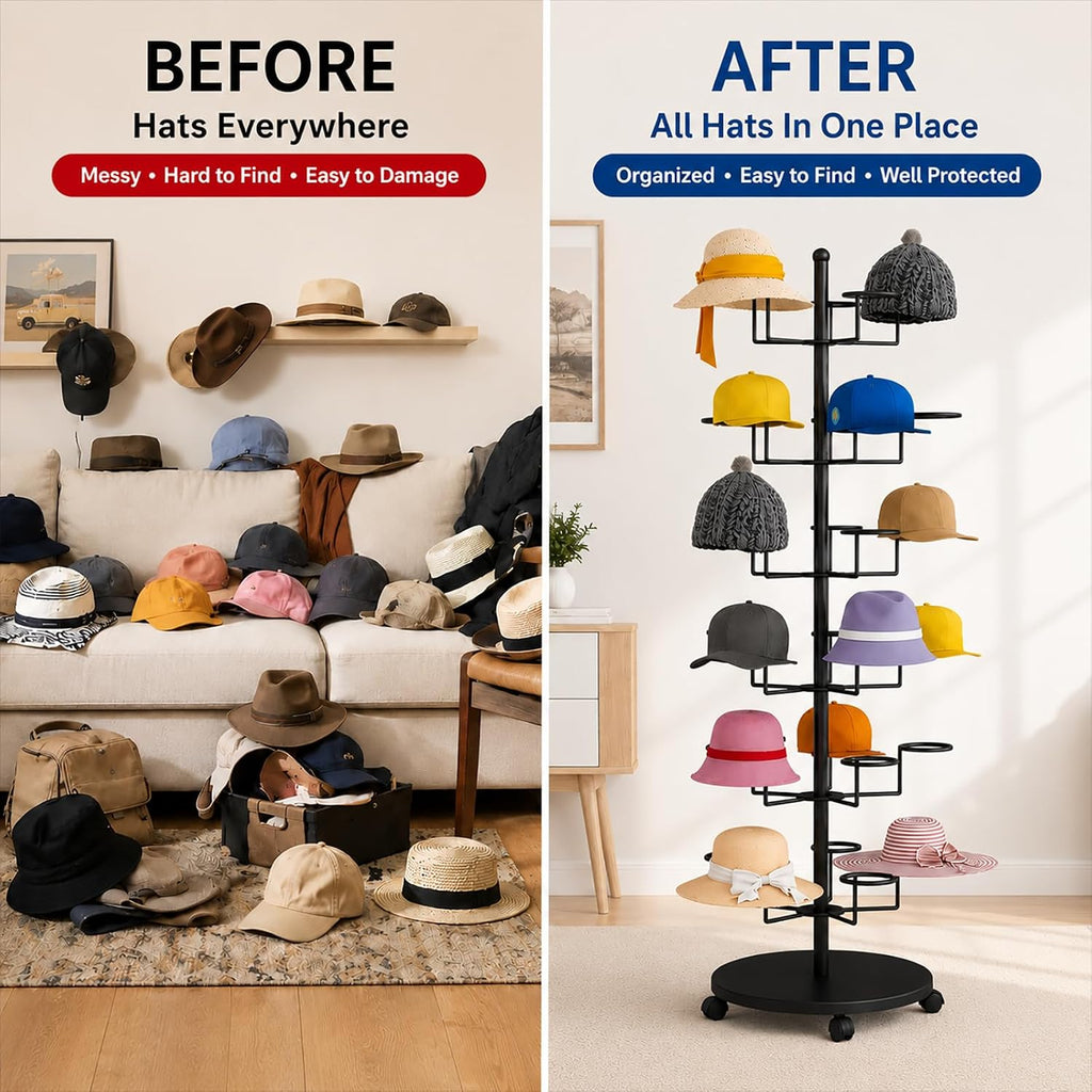 Hat Rack Stand 30-Hooks, Hat Display Stand Metal