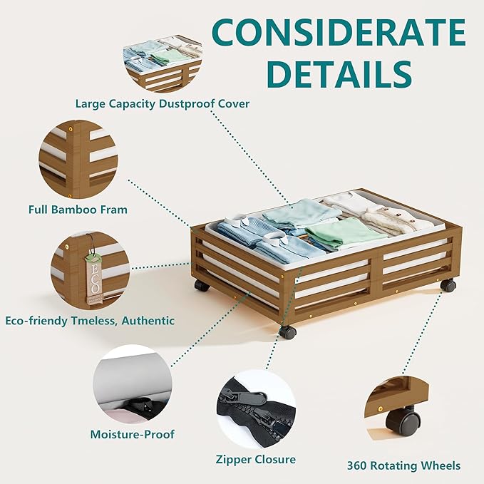 Wisuce Bamboo Under Bed Storage Containers- Underbed Organizer - Image 3
