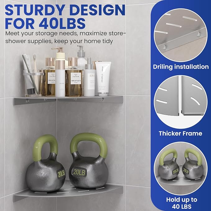 2 Pack Corner Shower Shelves Load Capacity 40 lbs 304 Stainless Steel Shower - Image 5
