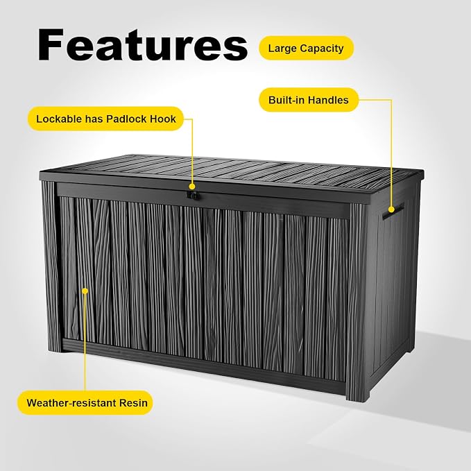180 Gallon Waterproof Outdoor Storage Box, UV Resistant Resin Deck Box - Image 6