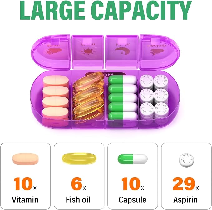 Weekly Pill Organizer 4 Times a Day, 7 Day Pill Box 4X, Portable - Image 2