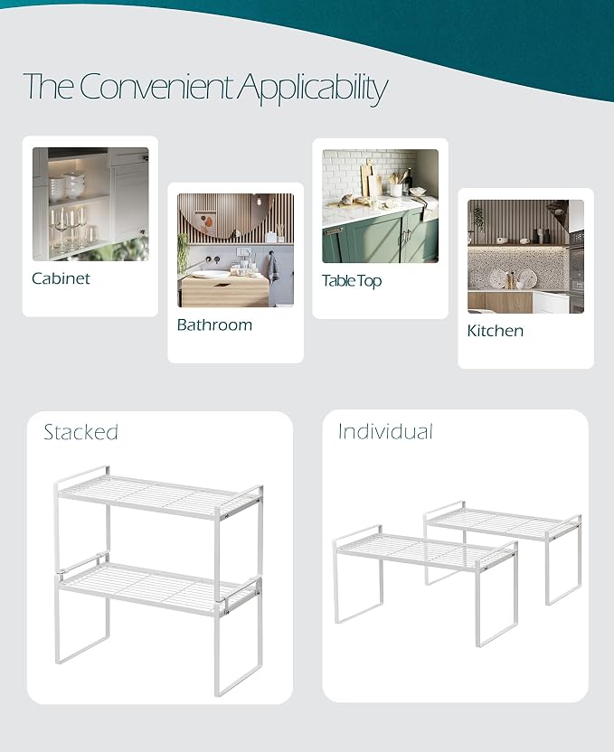 2Pack Cabinet Shelf Organizer Storage Rack Space Saving - Image 4