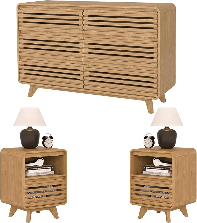 3 Piece Bedroom Set, Dresser and Nightstand Sets, Fluted 6 Drawer Dresser and by SOLACEFURNITURE