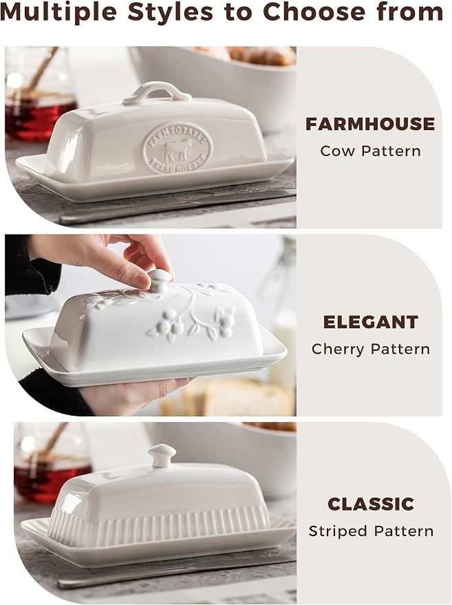 Butter Dish with Lid for Countertop, Ceramic Butter Dish with Knob Handle - Image 4