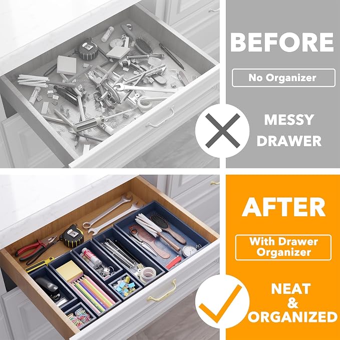 SpaceAid 7-Piece Bamboo Drawer Organizer Storage Boxes Set, Wood Tray Junk - Image 2