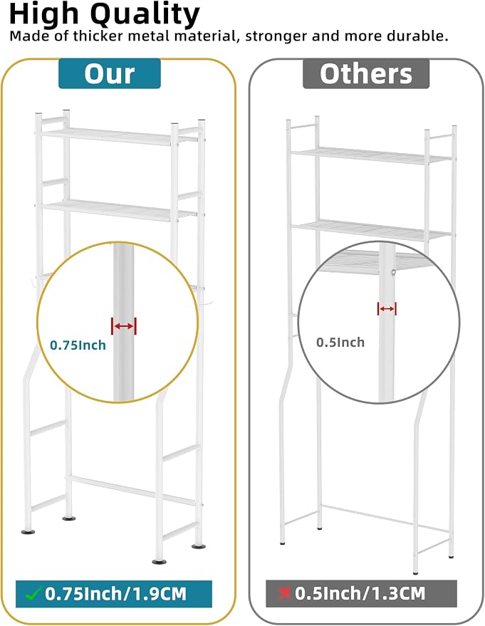 3-Tier Over The Toilet Storage, Freestanding Metal Bathroom Shelves - Image 6