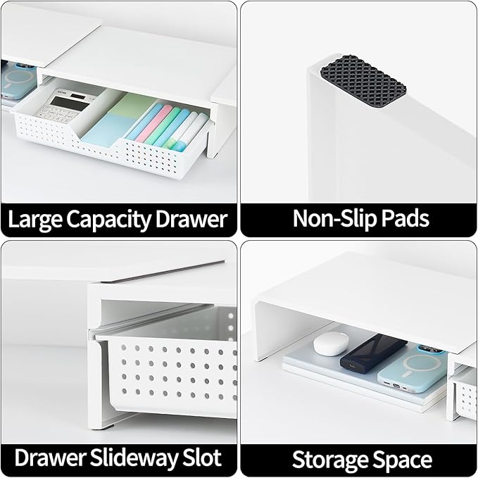 Dual Monitor Stand Riser with Drawer, Desk Organizer and Accessories, Metal - Image 6